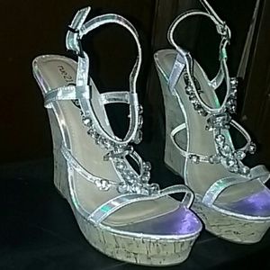Silver wedge sandals